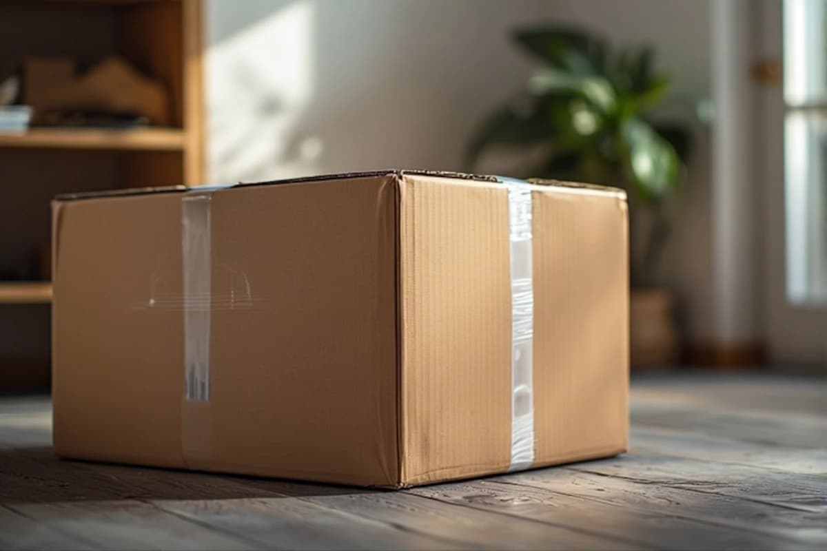 A moving truck being loaded with boxes.